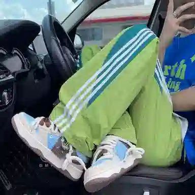 寻星记 美式复古高街风侧边三条杠拼接阔腿潮流运动直筒裤休闲裤 男女同款