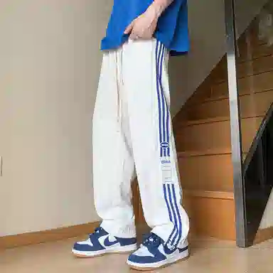 悍戈 美式复古高街基础款速干透气冰感侧边拼接撞色三条杠条纹户外机能宽松百搭潮流痞帅抽绳直筒阔腿卫裤运动垂感休闲裤 男女同款