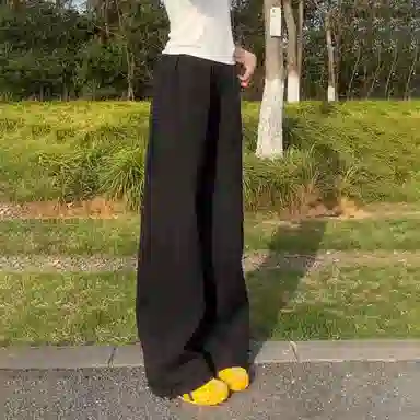 佑麟 藏青色冰丝速干裤子夏季薄款软壳弯刀裤高腰直筒宽松阔腿裤休闲裤 男女同款