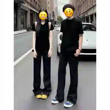 佑麟 美式微喇薄款高街高腰直筒舒适百搭牛仔裤 男女同款