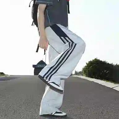 佑麟 网眼三条杠裤子男夏薄款美式冰丝速干青少年运动裤宽松阔腿伞兵裤休闲裤 男女同款