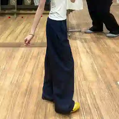 佑麟 藏青色冰丝速干裤子夏季薄款软壳弯刀裤高腰直筒宽松阔腿裤休闲裤 男女同款