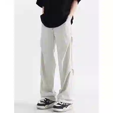 佑麟 美式褶皱速干裤子夏季薄款冰丝伞兵裤垂坠感宽松直筒裤休闲裤 男女同款