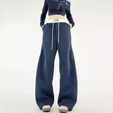 佑麟 美式弯刀裤子秋季高腰头拼接阔腿卫裤直筒休闲裤 男女同款