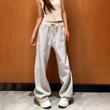 佑麟 美式弯刀裤子秋季高腰头拼接阔腿卫裤直筒休闲裤 男女同款
