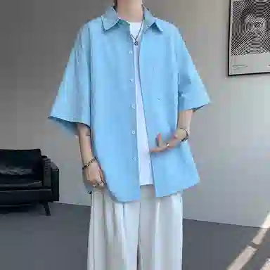 佑麟 冰丝短袖高级感痞帅肌理感夏季特大码半袖衬衫 男女同款