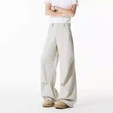 佑麟 纯色垂感褶皱西裤夏美式高级感复古潮牌宽松运动裤西装裤 男女同款