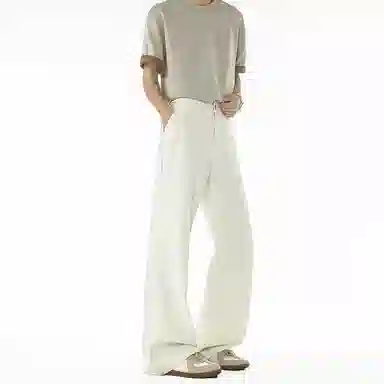 佑麟 冰丝垂感纯色夏季薄款美式潮牌宽松直筒休闲裤 男女同款