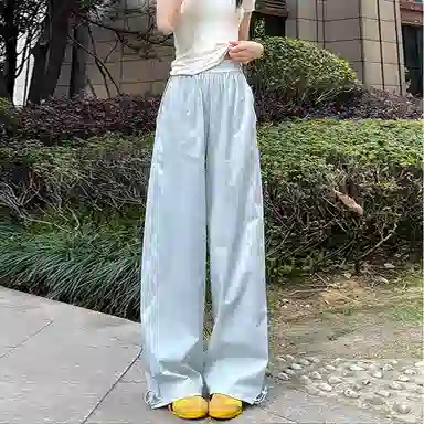 佑麟 藏青色冰丝速干裤子夏季薄款软壳弯刀裤高腰直筒宽松阔腿裤休闲裤 男女同款