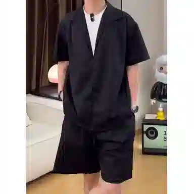 佑麟 老钱风莱赛尔贵气松弛感夏时尚假两件短袖上衣短裤休闲运动套装 男女同款