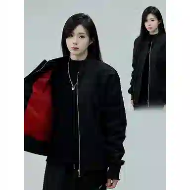 佑麟 秋季解构倒三角设计感外套痞帅棒球服美式红内短款飞行夹克 男女同款