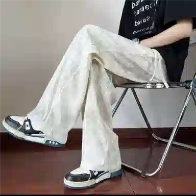 佑麟 水墨扎染薄款速干抽绳直筒宽松美式阔腿裤休闲裤 男女同款