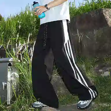 佑麟 网眼三条杠裤子男夏薄款美式冰丝速干青少年运动裤宽松阔腿伞兵裤休闲裤 男女同款