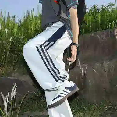 佑麟 网眼三条杠裤子男夏薄款美式冰丝速干青少年运动裤宽松阔腿伞兵裤休闲裤 男女同款