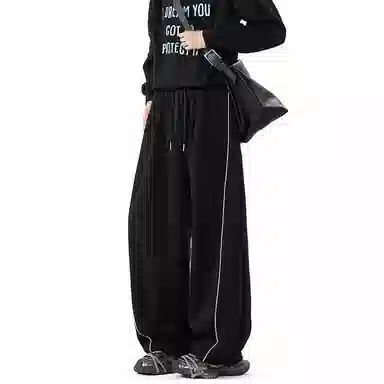 佑麟 美式条纹卫裤春季青少年帅气裤子设计感高级直筒运动长裤休闲裤 男女同款