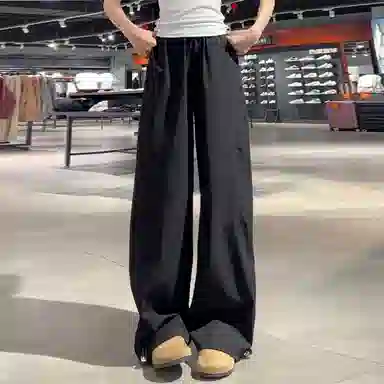 佑麟 藏青色冰丝速干裤子夏季薄款软壳弯刀裤高腰直筒宽松阔腿裤休闲裤 男女同款
