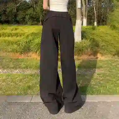 佑麟 藏青色冰丝速干裤子夏季薄款软壳弯刀裤高腰直筒宽松阔腿裤休闲裤 男女同款