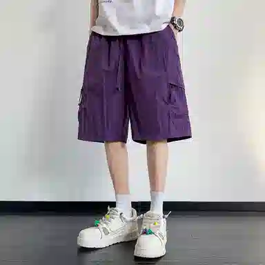佑麟 冰丝速多巴胺穿搭户外工装裤子多口袋美式宽松五分中裤休闲短裤 男女同款