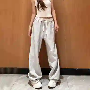 佑麟 美式弯刀裤子秋季高腰头拼接阔腿卫裤直筒休闲裤 男女同款