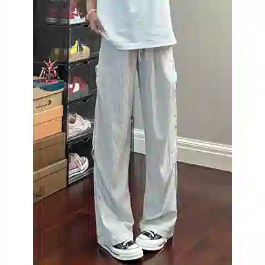 佑麟 美式褶皱伞兵裤薄款冰丝速干裤透气空调宽松直筒裤休闲裤 男女同款
