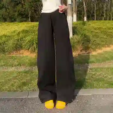 佑麟 藏青色冰丝速干裤子夏季薄款软壳弯刀裤高腰直筒宽松阔腿裤休闲裤 男女同款