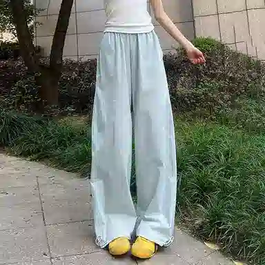 佑麟 藏青色冰丝速干裤子夏季薄款软壳弯刀裤高腰直筒宽松阔腿裤休闲裤 男女同款