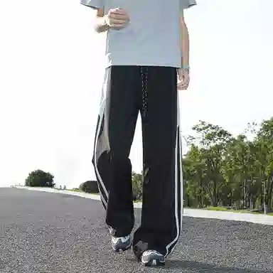 佑麟 网眼三条杠裤子男夏薄款美式冰丝速干青少年运动裤宽松阔腿伞兵裤休闲裤 男女同款