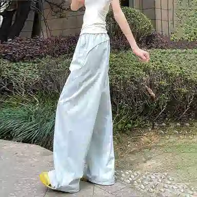 佑麟 藏青色冰丝速干裤子夏季薄款软壳弯刀裤高腰直筒宽松阔腿裤休闲裤 男女同款