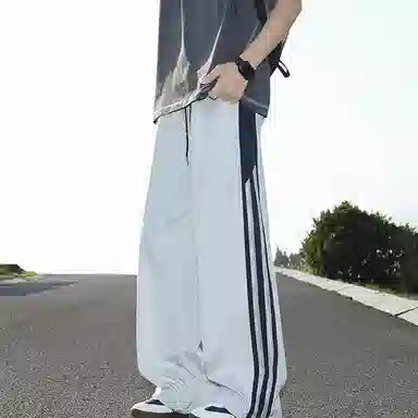 佑麟 网眼三条杠裤子男夏薄款美式冰丝速干青少年运动裤宽松阔腿伞兵裤休闲裤 男女同款