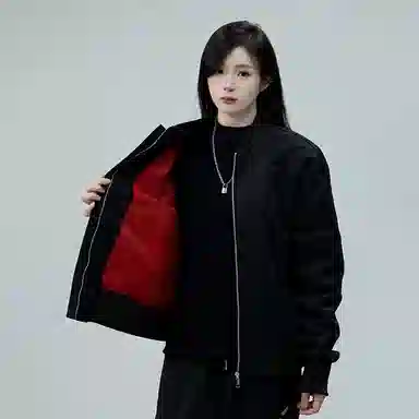 佑麟 秋季解构倒三角设计感外套痞帅棒球服美式红内短款飞行夹克 男女同款