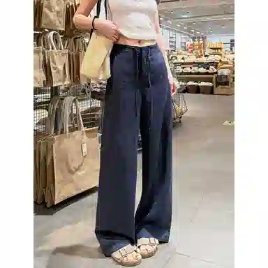 佑麟 抗皱天丝亚麻裤子轻薄透气垂感山本裤小个子直筒阔腿裤休闲裤 男女同款