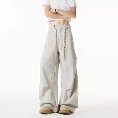 佑麟 纯色垂感褶皱西裤夏美式高级感复古潮牌宽松运动裤西装裤 男女同款