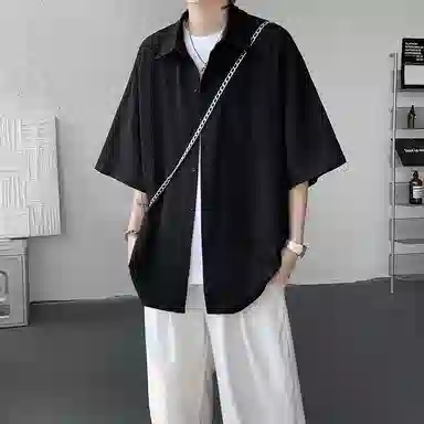 佑麟 冰丝短袖高级感痞帅肌理感夏季特大码半袖衬衫 男女同款