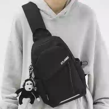 潮牌小众休闲百搭帆布斜挎包 尼龙 帆布包胸包 常规 男款 白色/黑色/蓝色/绿色