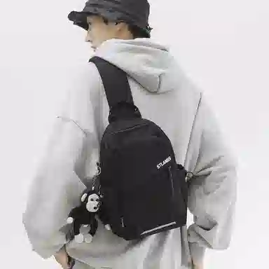 潮牌小众休闲百搭帆布斜挎包 尼龙 帆布包胸包 常规 男款 白色/黑色/蓝色/绿色