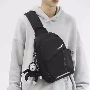 潮牌小众休闲百搭帆布斜挎包 尼龙 帆布包胸包 常规 男款 白色/黑色/蓝色/绿色