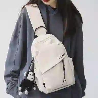 潮牌小众休闲百搭帆布斜挎包 尼龙 帆布包胸包 常规 男款 白色/黑色/蓝色/绿色