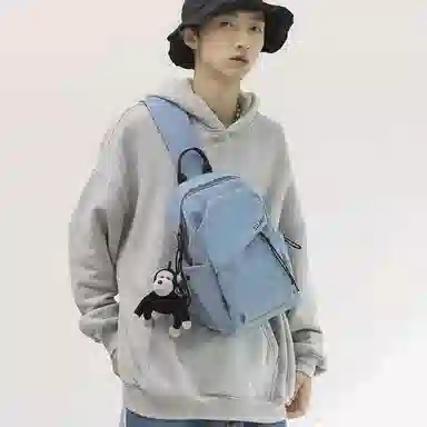 潮牌小众休闲百搭帆布斜挎包 尼龙 帆布包胸包 常规 男款 白色/黑色/蓝色/绿色