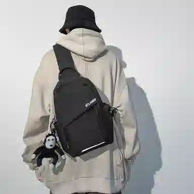 潮牌小众休闲百搭帆布斜挎包 尼龙 帆布包胸包 常规 男款 白色/黑色/蓝色/绿色