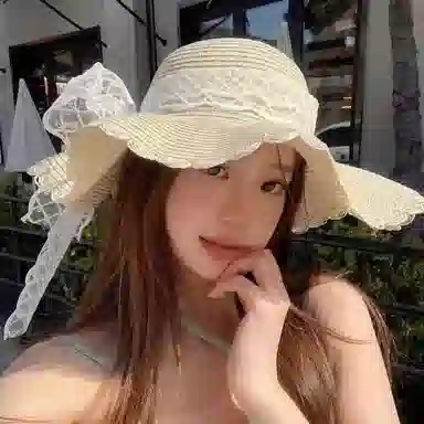 小猪班纳 夏季遮阳时尚海边沙滩透气蕾丝蝴蝶结大檐 聚酯纤维 防晒帽 女款