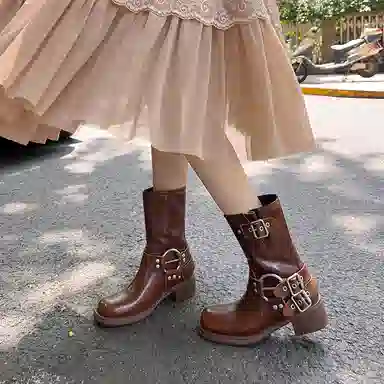 复古西部英伦风粗跟时尚通勤百搭短靴 短靴 女款