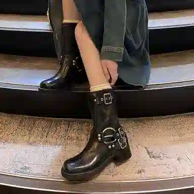 复古西部英伦风粗跟时尚通勤百搭短靴 短靴 女款