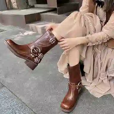 复古西部英伦风粗跟时尚通勤百搭短靴 短靴 女款