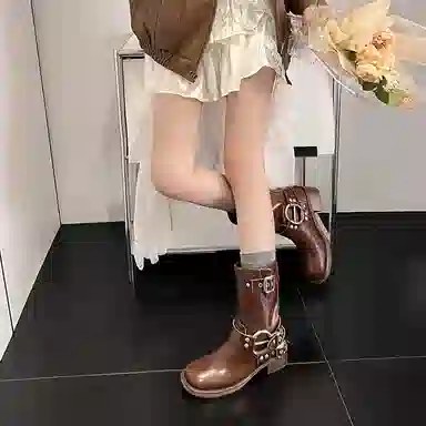 复古西部英伦风粗跟时尚通勤百搭短靴 短靴 女款