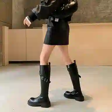 牛皮革 经典圆头设计复古时尚纯色简约 高筒靴 女款