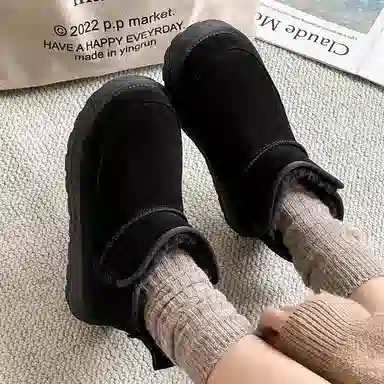 小红人 牛反绒 保暖减震防滑 舒适百搭 短筒 雪地靴 男款 黑色