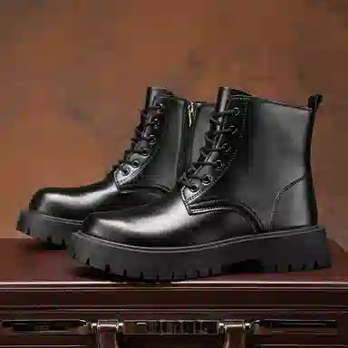 潮流纯色高级感机车风防滑耐磨舒适 中筒 马丁靴 男款 黑色