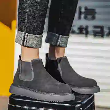 小红人 牛反绒 舒适时尚 一脚蹬 切尔西靴 男