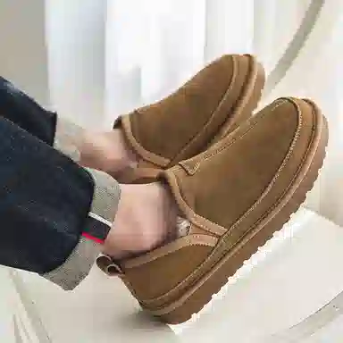 小红人 牛反绒 保暖防滑耐磨减震 加绒休闲时尚 及踝 雪地靴 男款 棕色