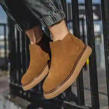 小红人 牛反绒 舒适时尚 一脚蹬 切尔西靴 男